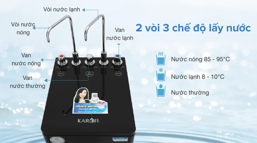 Máy lọc nước RO nóng nguội lạnh Karofi Optimus Duo O-D138 8 lõi