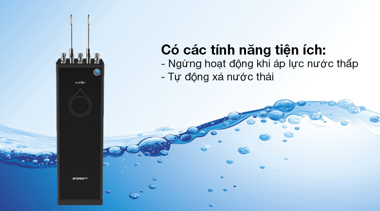 Máy lọc nước RO nóng nguội lạnh Karofi Optimus Duo O-D138 8 lõi - Sử dụng hiệu quả với tính năng ngừng hoạt động khi áp lực nước thấp, tự động xả nước thải