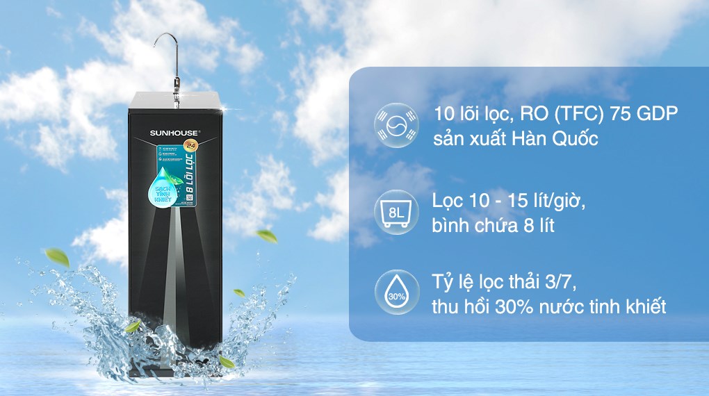 Máy lọc nước RO Sunhouse SHA8879K 8 lõi