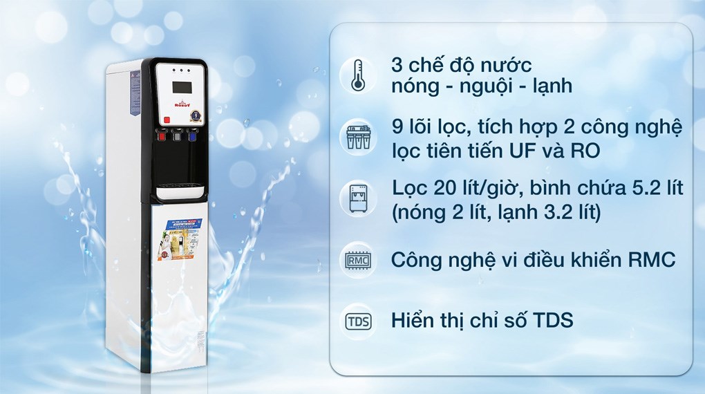 Máy lọc nước RO nóng nguội lạnh ROBOT GRAND-X9WKUR 9 lõi