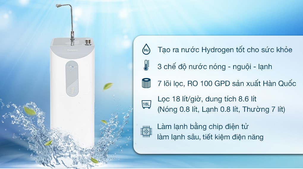 Máy lọc nước RO nóng nguội lạnh Hydrogen Kangaroo KG100HS 7 lõi