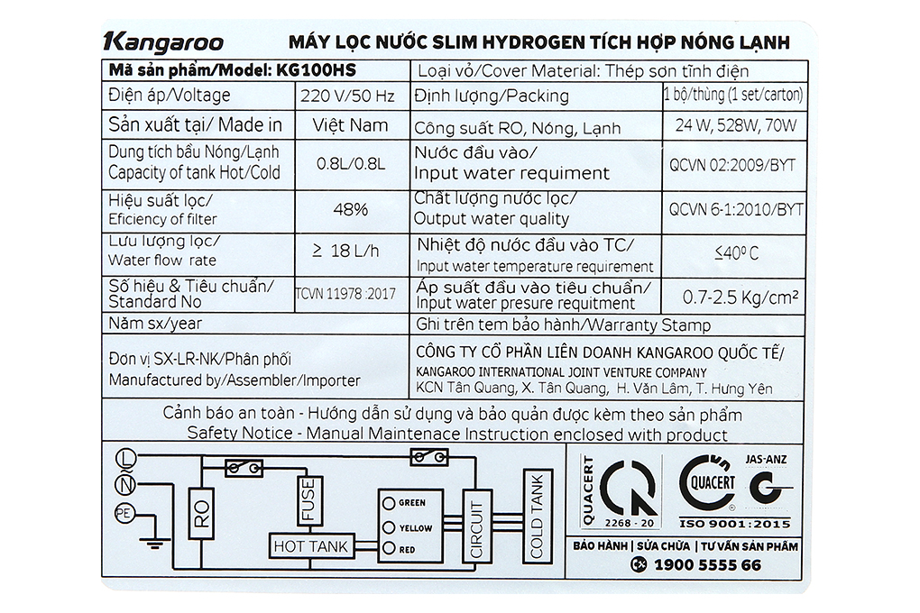 Máy lọc nước RO nóng nguội lạnh Hydrogen Kangaroo KG100HS 7 lõi - 7