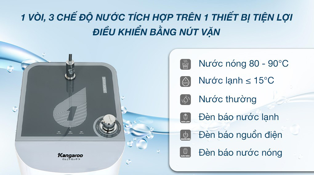 Chế độ nước - Máy lọc nước RO nóng nguội lạnh Hydrogen Kangaroo KG100HS 7 lõi