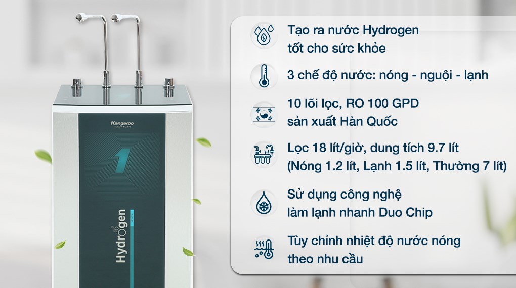 Máy lọc nước RO nóng nguội lạnh Hydrogen Kangaroo KG100HX VTU 10 lõi