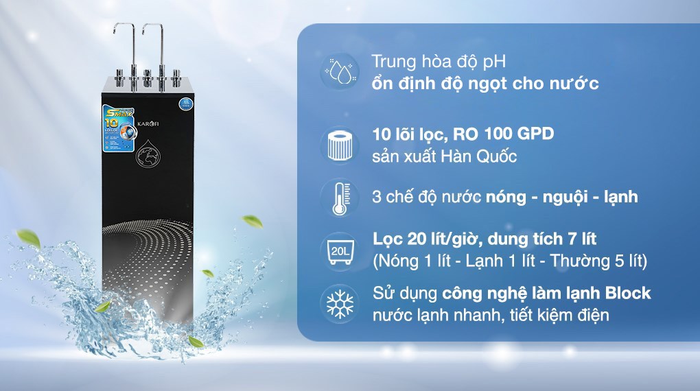 Máy lọc nước RO nóng nguội lạnh Karofi KAD-X60 10 lõi