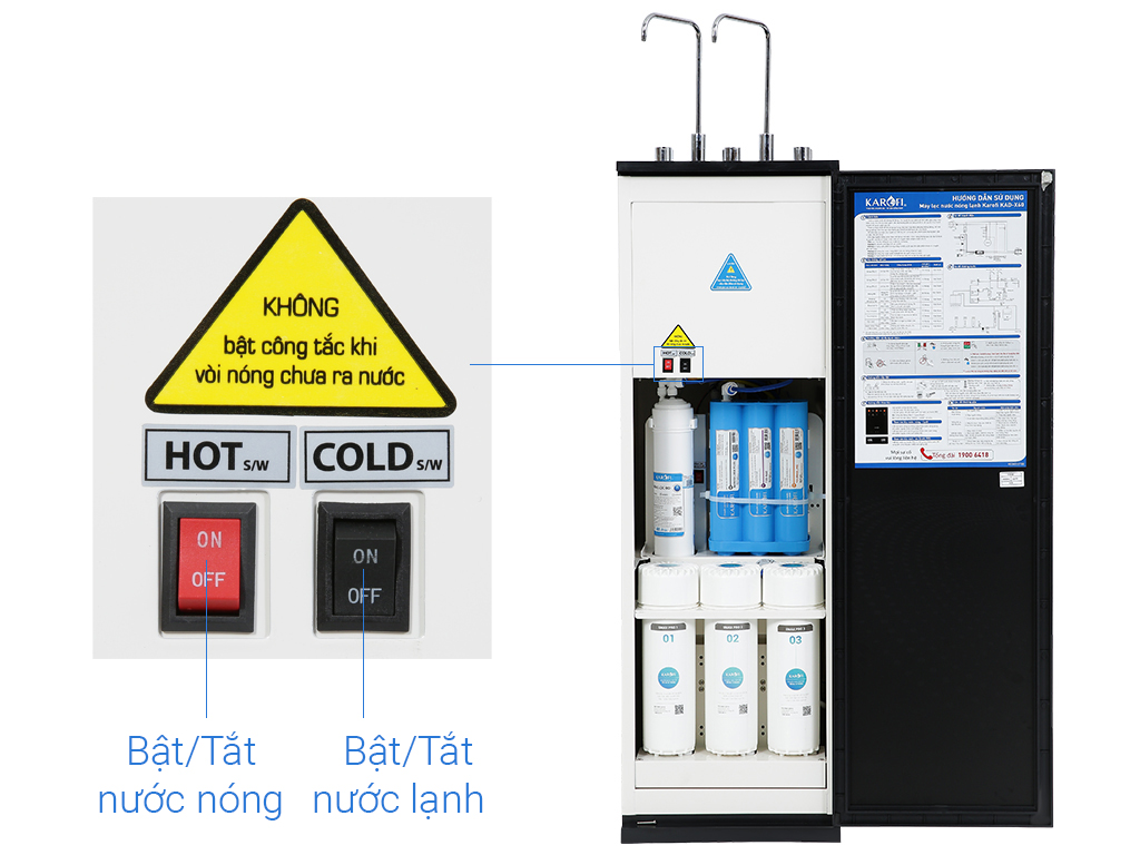 Máy lọc nước RO nóng nguội lạnh Karofi KAD-X60 10 lõi Màu Đen