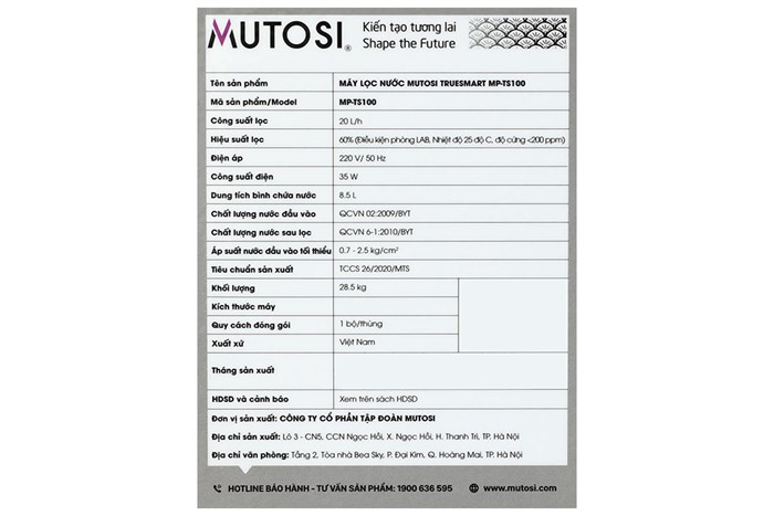 Máy lọc nước RO Mutosi MP-TS100 10 lõi Màu Đen