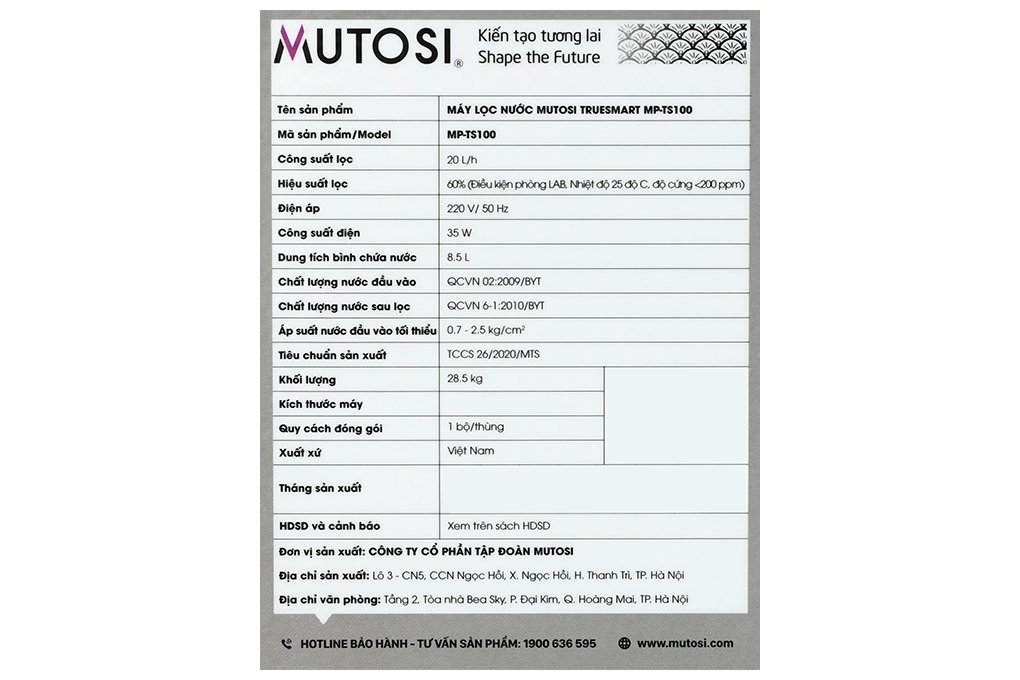 Máy lọc nước RO Mutosi MP-TS100 10 lõi Màu Đen