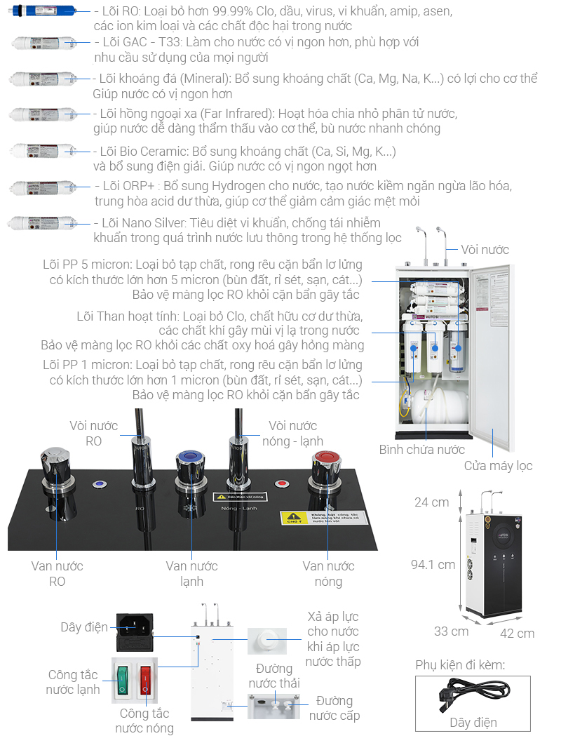 Máy lọc nước RO nóng lạnh Mutosi MP-E6100MHC 10 lõi