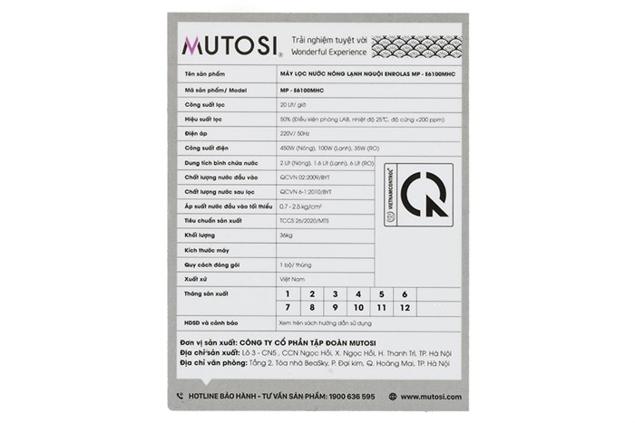 Máy lọc nước RO nóng lạnh Mutosi MP-E6100MHC 10 lõi Màu Đen