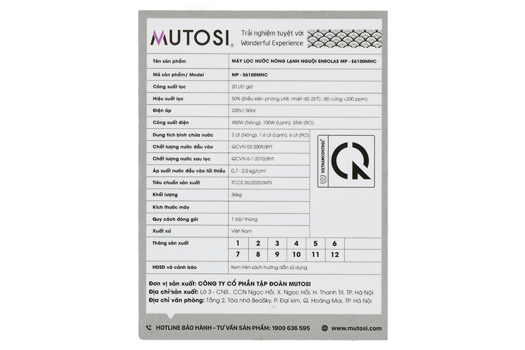 Máy lọc nước RO nóng lạnh Mutosi MP-E6100MHC 10 lõi Màu Đen