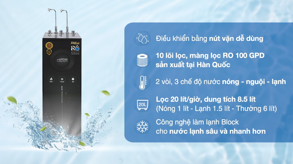 Máy lọc nước RO nóng nguội lạnh Mutosi MP-6100HCE 10 lõi