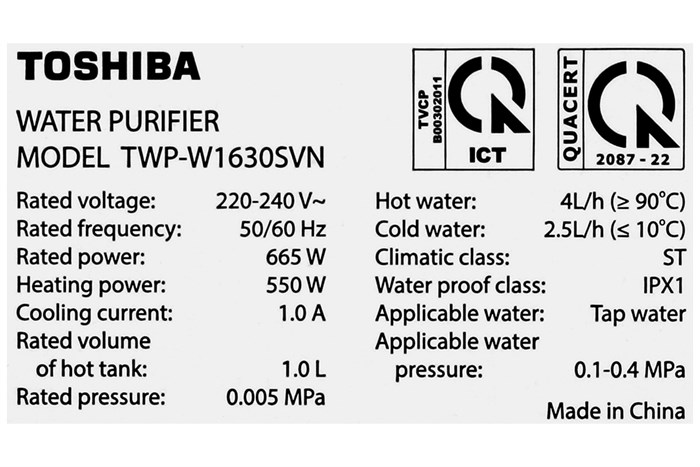 Máy lọc nước RO Toshiba TWP-W1630SVN 7 lõi Màu Trắng