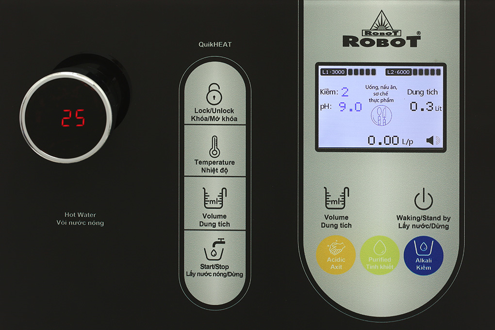 Máy lọc nước điện giải ion kiềm nóng nguội ROBOT IonSmart 510X 5 tấm điện cực Màu Đen