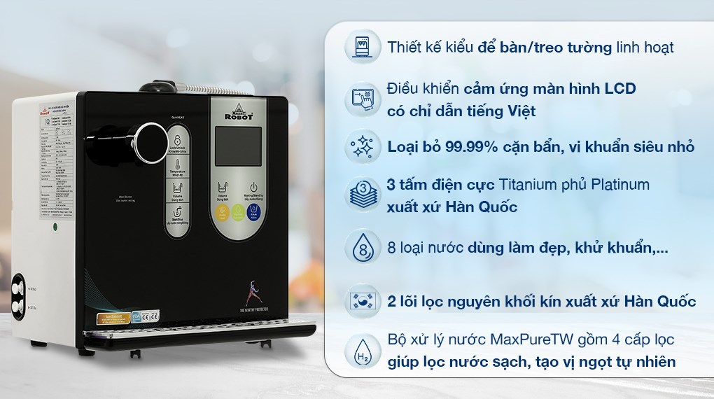 Máy lọc nước điện giải ion kiềm nóng nguội ROBOT IonSmart 38X 3 tấm điện cực