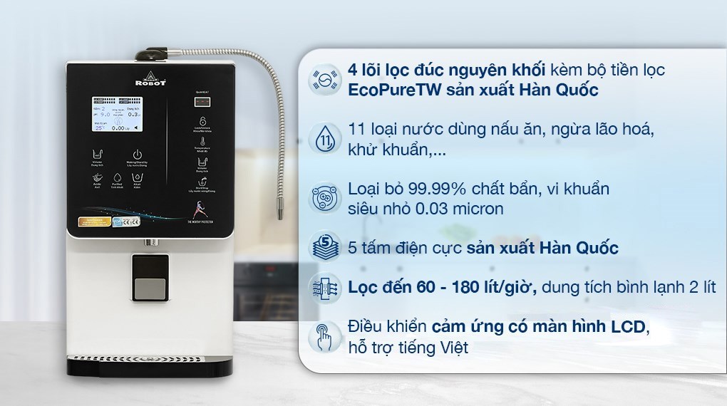 Máy lọc nước điện giải ion kiềm nóng nguội lạnh ROBOT IonQueen 511X 5 tấm điện cực