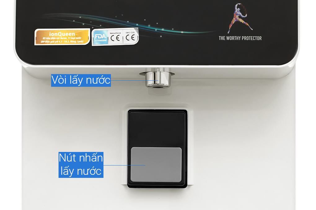 Máy lọc nước điện giải ion kiềm nóng nguội lạnh ROBOT IonQueen 511X 5 tấm điện cực Màu Đen