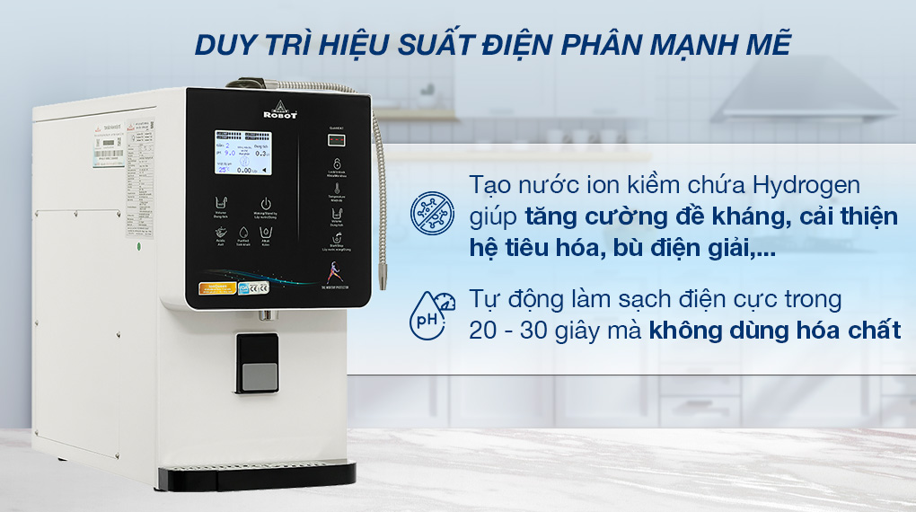 Máy lọc nước điện giải ion kiềm nóng nguội lạnh Robot IonQueen 711X - Điện phân liên tục