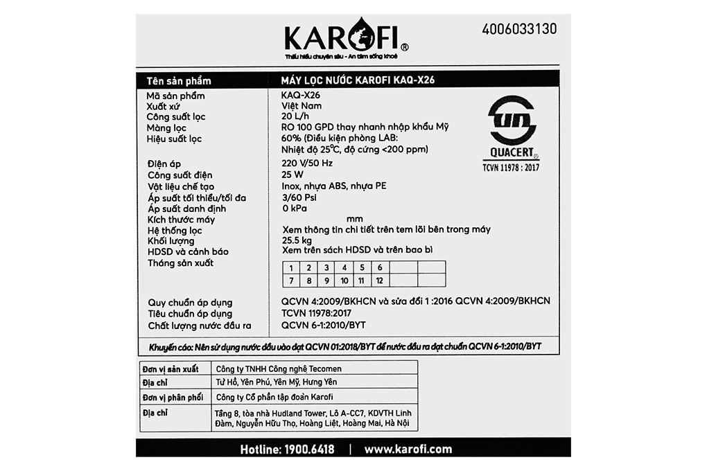 Máy lọc nước RO Karofi KAQ-X26 10 lõi Màu Đen