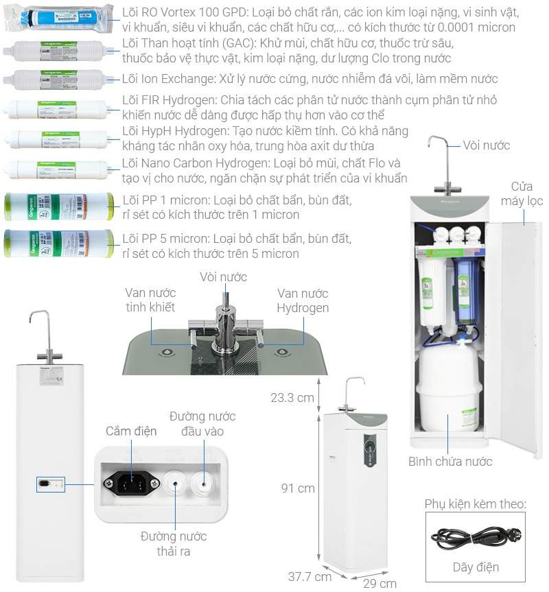 Máy lọc nước RO Hydrogen Kangaroo KG100HD2 8 lõi