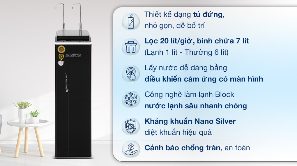 Máy lọc nước RO nóng nguội lạnh Hydrogen Mutosi Pro Plus MP-F081-HC4H5 8 lõi