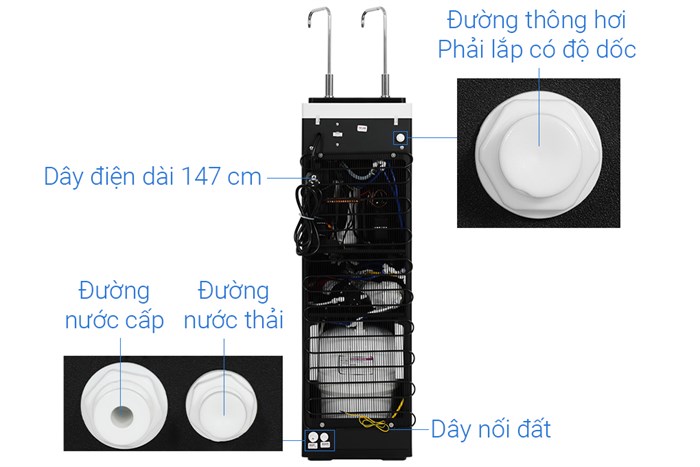 Máy lọc nước RO nóng nguội lạnh Hydrogen Mutosi Pro Plus MP-F081-HC4H5 8 lõi Màu Đen