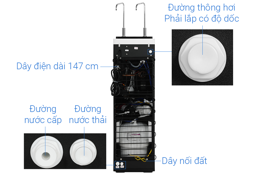 Máy lọc nước RO nóng nguội lạnh Hydrogen Mutosi Pro Plus MP-F081-HC4H5 8 lõi Màu Đen