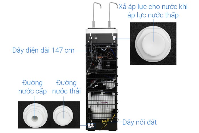 Máy lọc nước RO nóng nguội lạnh Hydrogen Mutosi Pro MP-F081-HC4H3 8 lõi Màu Đen