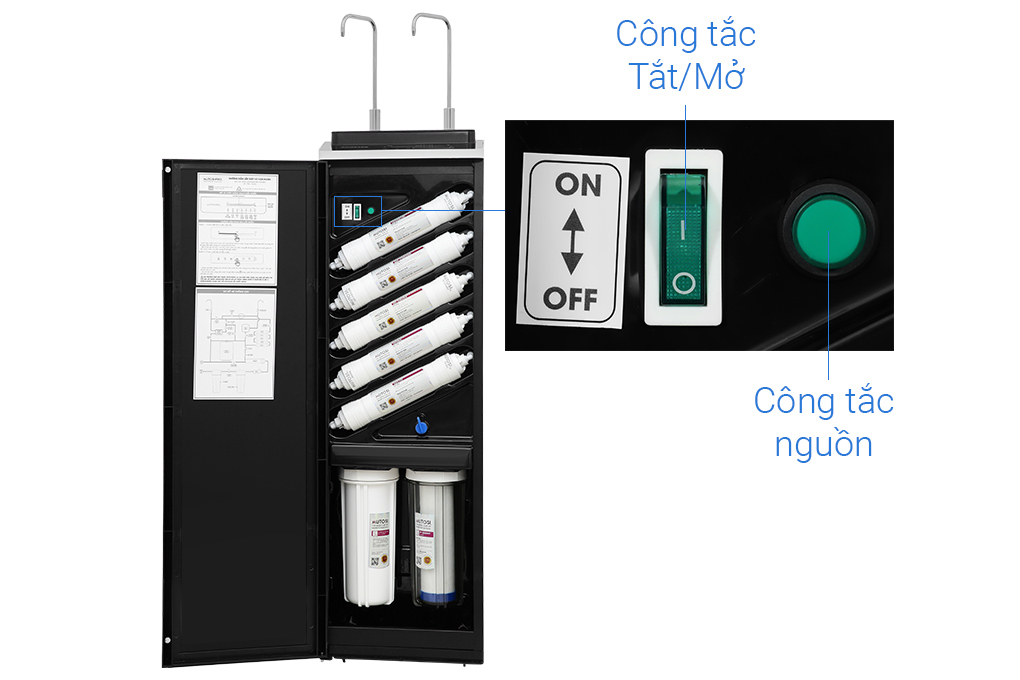 Máy lọc nước RO nóng nguội lạnh Hydrogen Mutosi Pro MP-F081-HC4H3 8 lõi Màu Đen