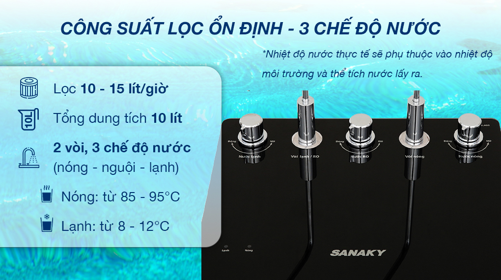 Máy lọc nước RO nóng nguội lạnh Sanaky VH102HP3 11 lõi - Công suất lọc, chế độ nước