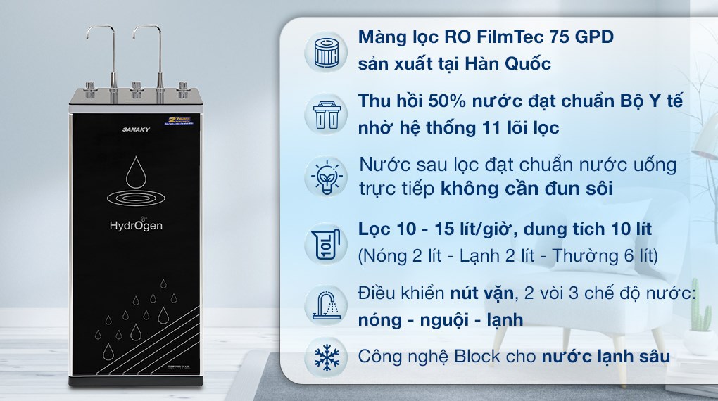 Máy lọc nước RO nóng nguội lạnh Sanaky VH202HY 11 lõi
