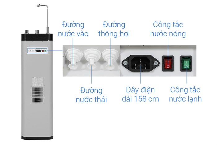 Máy lọc nước RO nóng nguội lạnh Kangaroo Waterfall KG10A10S 7 lõi Màu Ghi