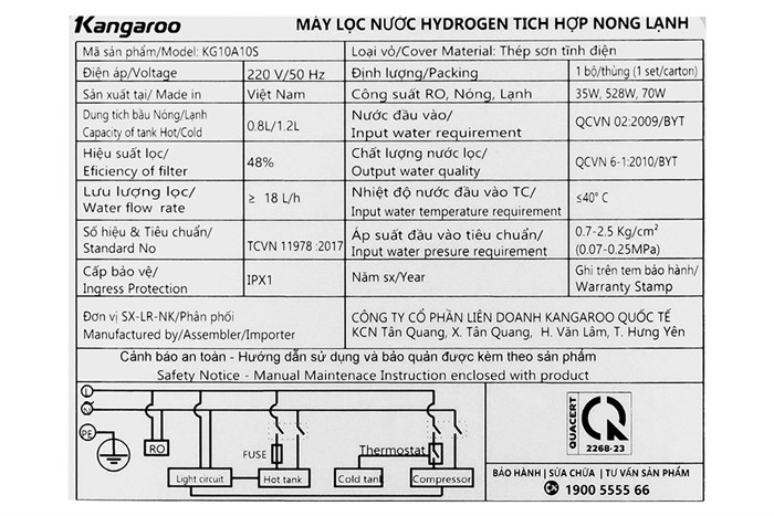 Máy lọc nước RO nóng nguội lạnh Kangaroo Waterfall KG10A10S 7 lõi Màu Ghi