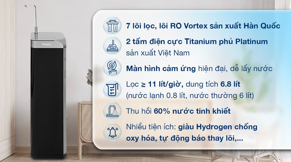 Máy lọc nước RO Hydrogen nguội lạnh Kangaroo Waterfall KG100EW 7 lõi