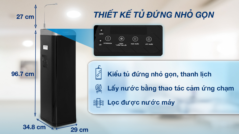 Máy lọc nước RO Hydrogen nguội lạnh Kangaroo Waterfall KG100EW 7 lõi - Thiết kế