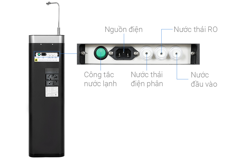 Máy lọc nước RO Hydrogen nguội lạnh Kangaroo Waterfall KG100EW 7 lõi Màu Đen