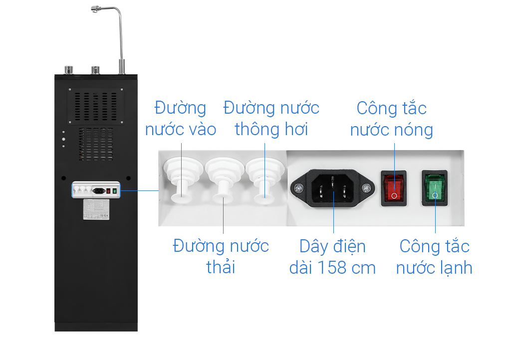 Máy lọc nước RO nóng nguội lạnh Hydrogen Kangaroo Infinity KG10A9I 8 lõi Màu Đen