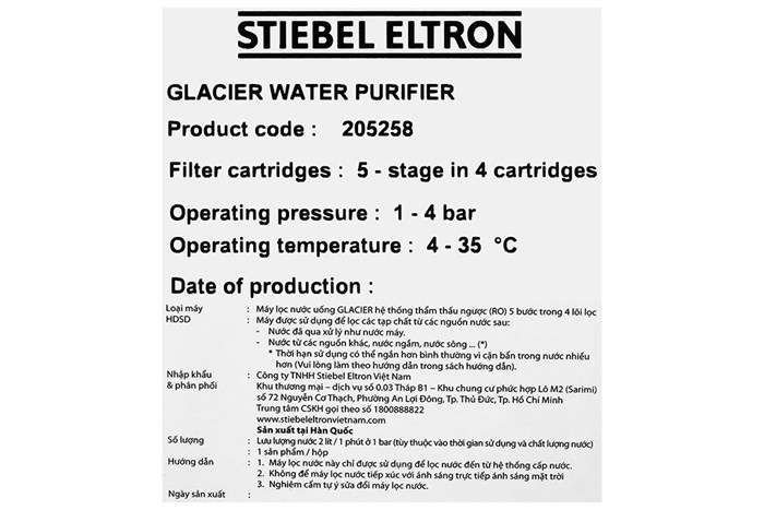 Máy lọc nước RO Stiebel Eltron Glacier 4 lõi Màu Trắng