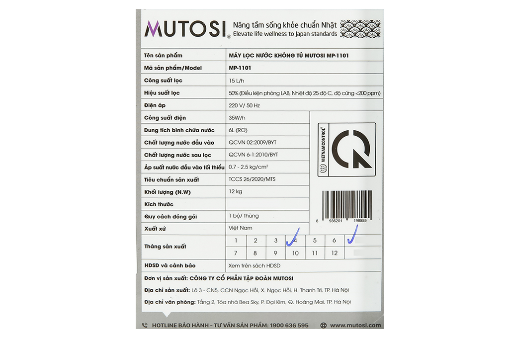 Máy lọc nước RO Mutosi MP-1101 11 lõi Màu Trắng