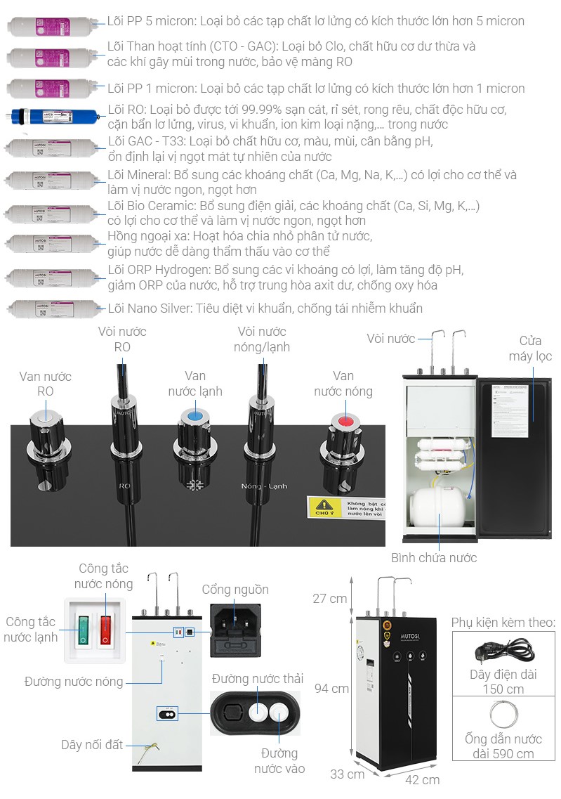 Máy lọc nước RO nóng nguội lạnh Mutosi MP-M1011 10 lõi