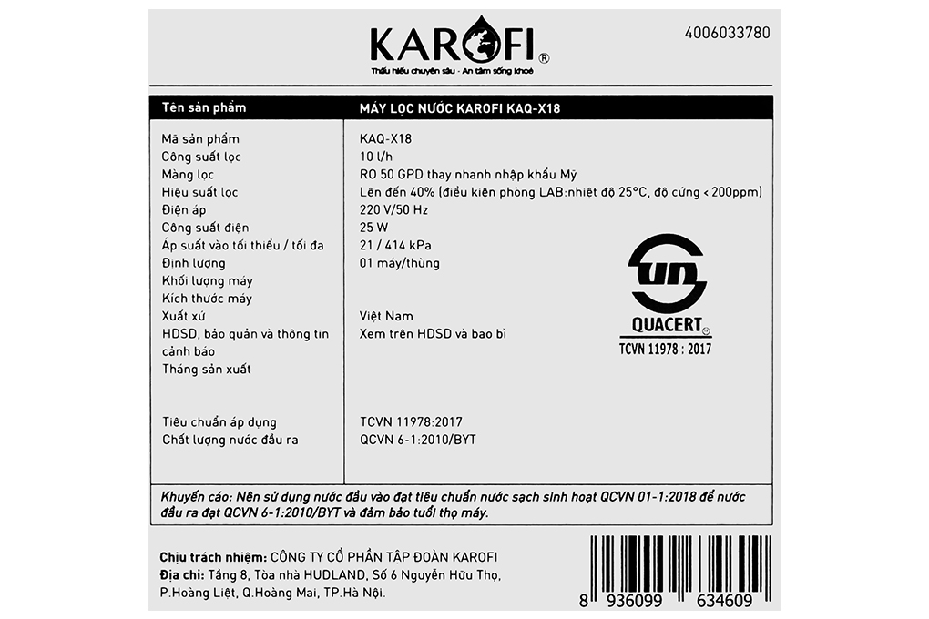 Máy lọc nước RO Karofi KAQ-X18 11 lõi Màu Đen