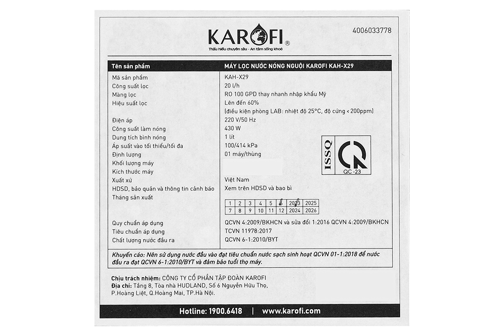 Máy lọc nước RO nóng nguội Karofi KAH-X29 11 lõi Màu Đen
