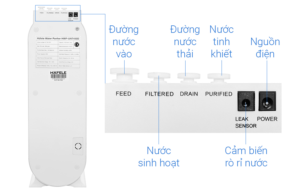 Máy lọc nước RO Hafele HWP-UNT400D 3 lõi Màu Trắng