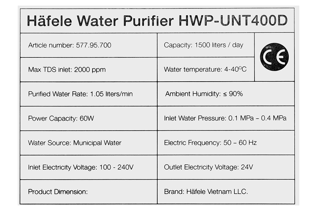 Máy lọc nước RO Hafele HWP-UNT400D 3 lõi Màu Trắng