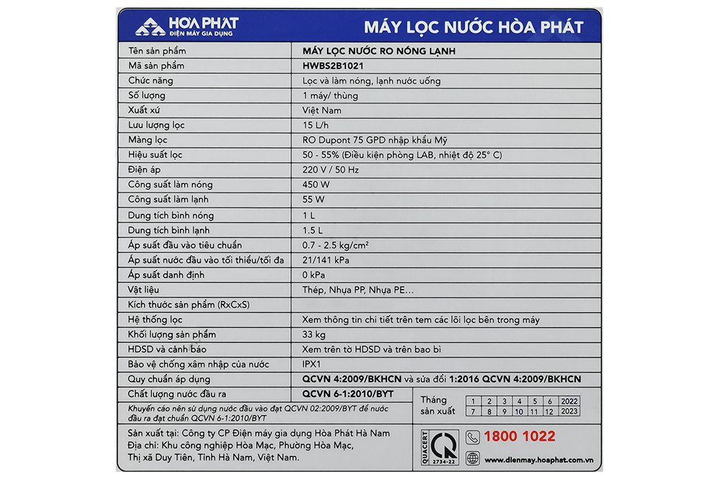 Máy lọc nước RO nóng nguội lạnh Hòa Phát HWBS2B 1021 10 lõi - 15