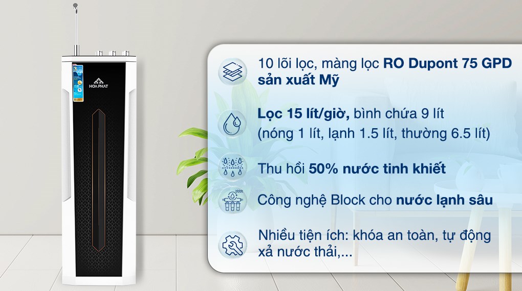 Máy lọc nước RO nóng nguội lạnh Hòa Phát HWBS1A 1021 10 lõi