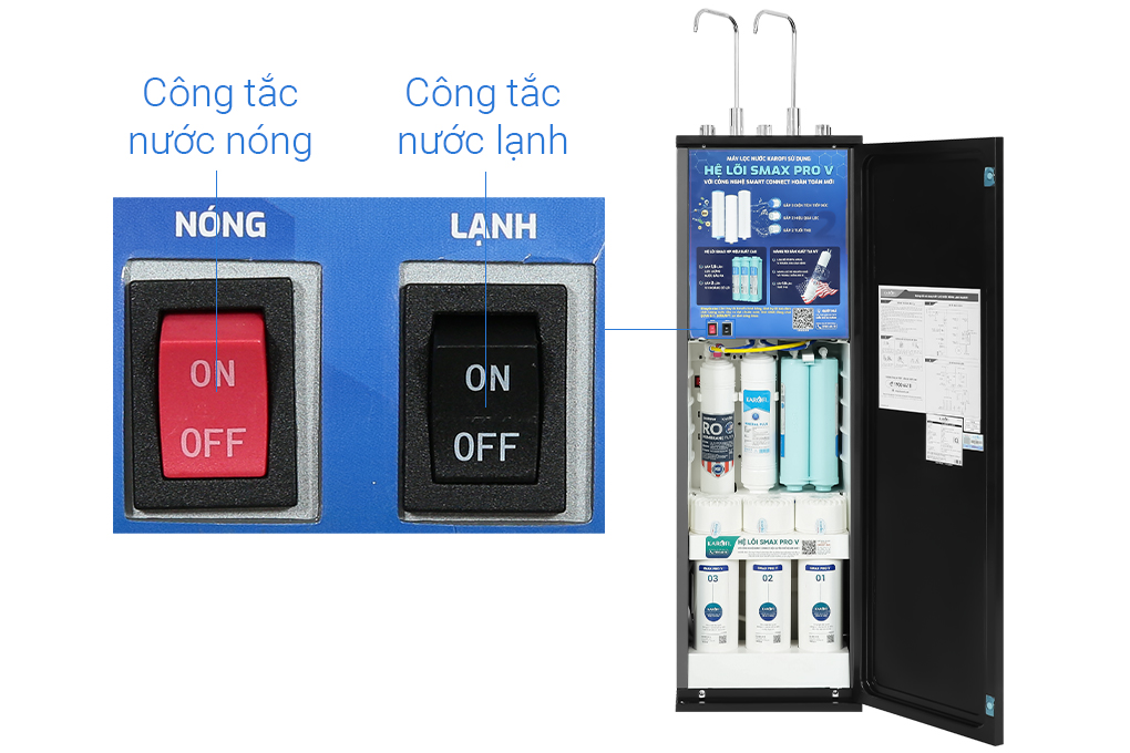 Máy lọc nước RO nóng nguội lạnh Karofi KAD-X56 11 lõi Màu Đen