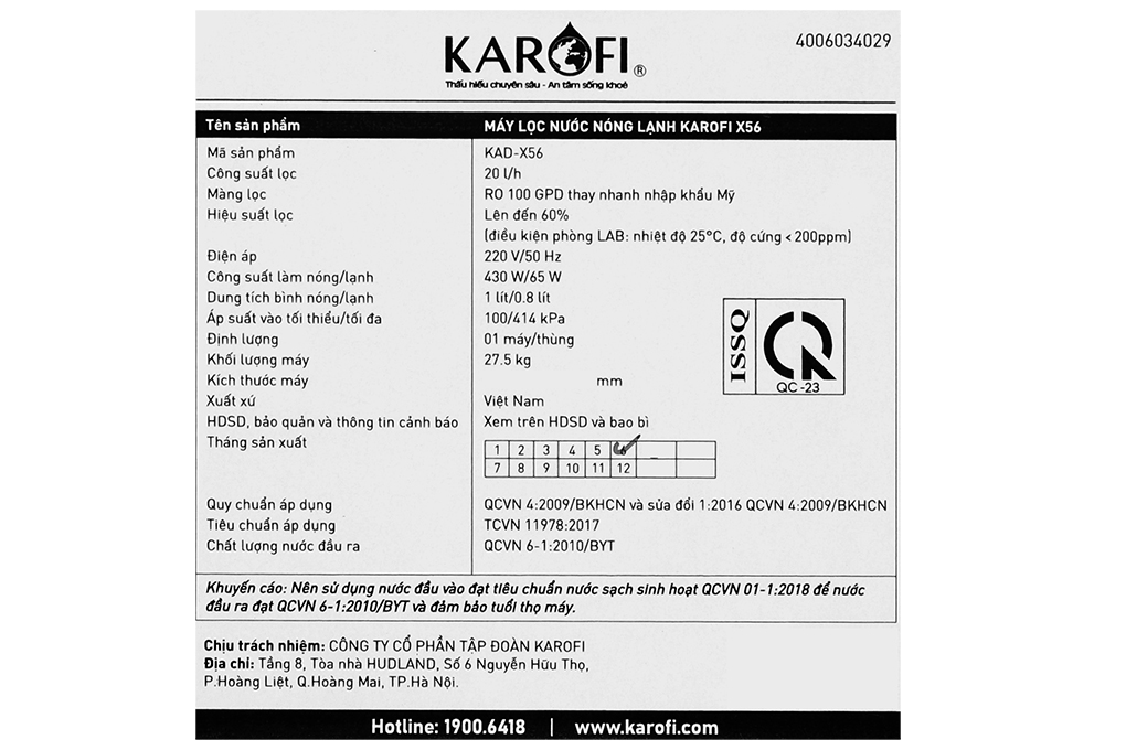 Máy lọc nước RO nóng nguội lạnh Karofi KAD-X56 11 lõi Màu Đen