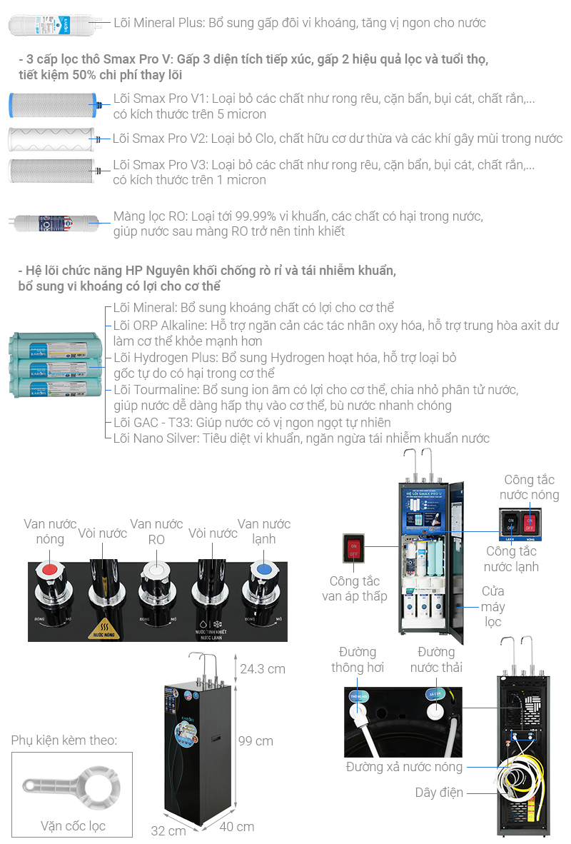 Máy lọc nước RO nóng nguội lạnh Hydrogen Karofi KAD-X68 11 lõi