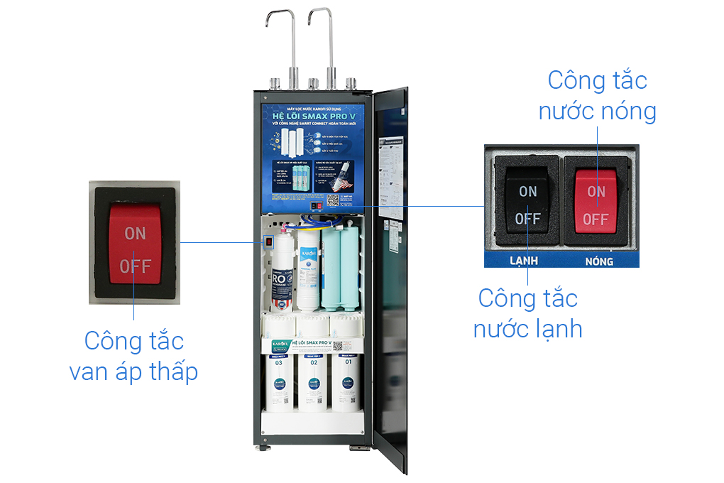 Máy lọc nước RO nóng nguội lạnh Hydrogen Karofi KAD-X68 11 lõi Màu Đen